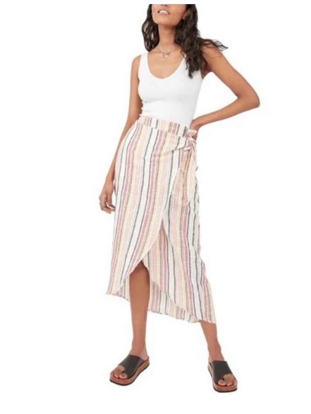 Free People Striped Midi Skirt